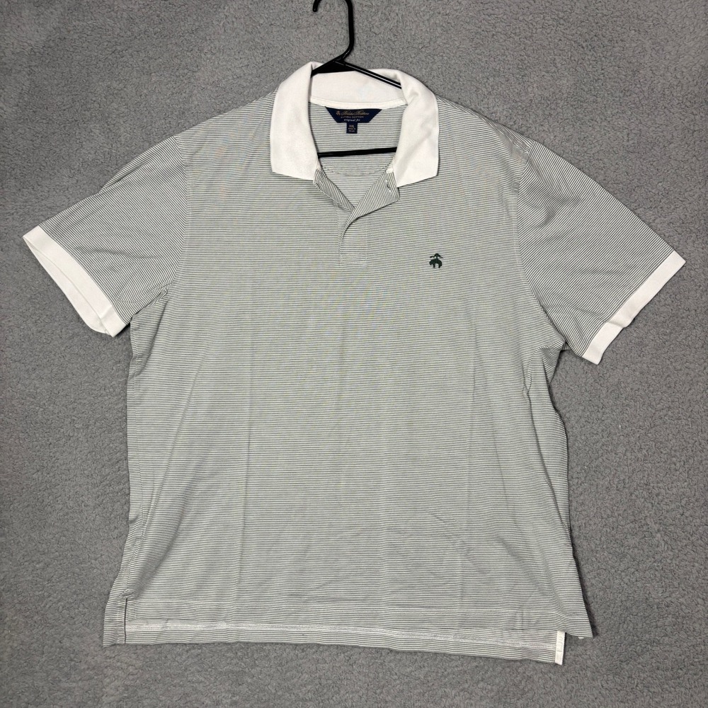 Brooks Brothers Mens XXL Supima Cotton Micro Stripe Polo Shirt Green White Logo